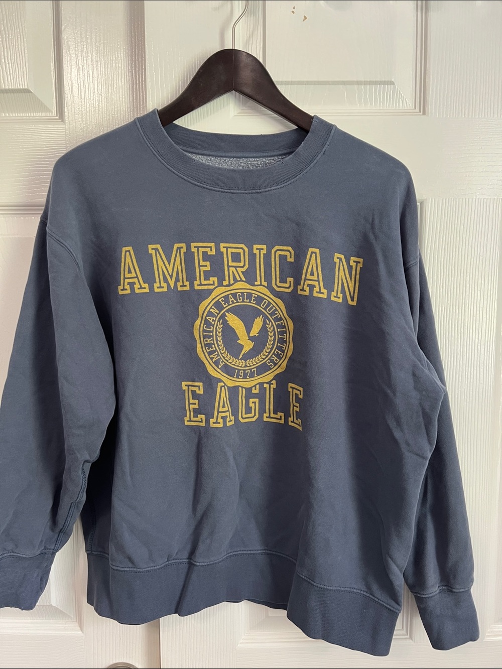 American Eagle Outfitters Blue Crewneck Sweatshirt with Gold Logo